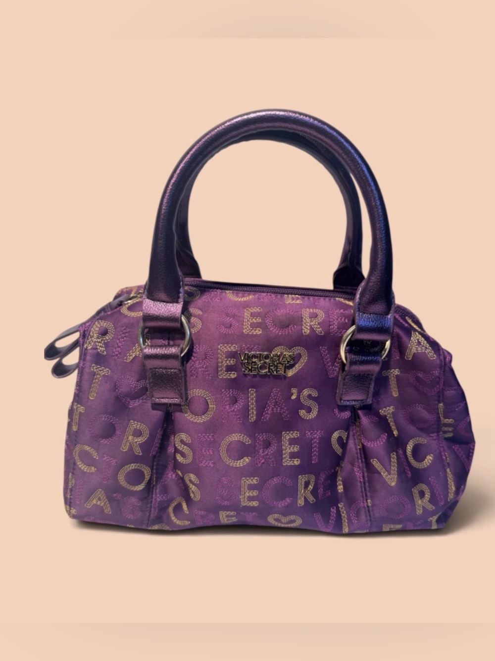 Victoria's Secret Purple Satchel with Gold Lettering